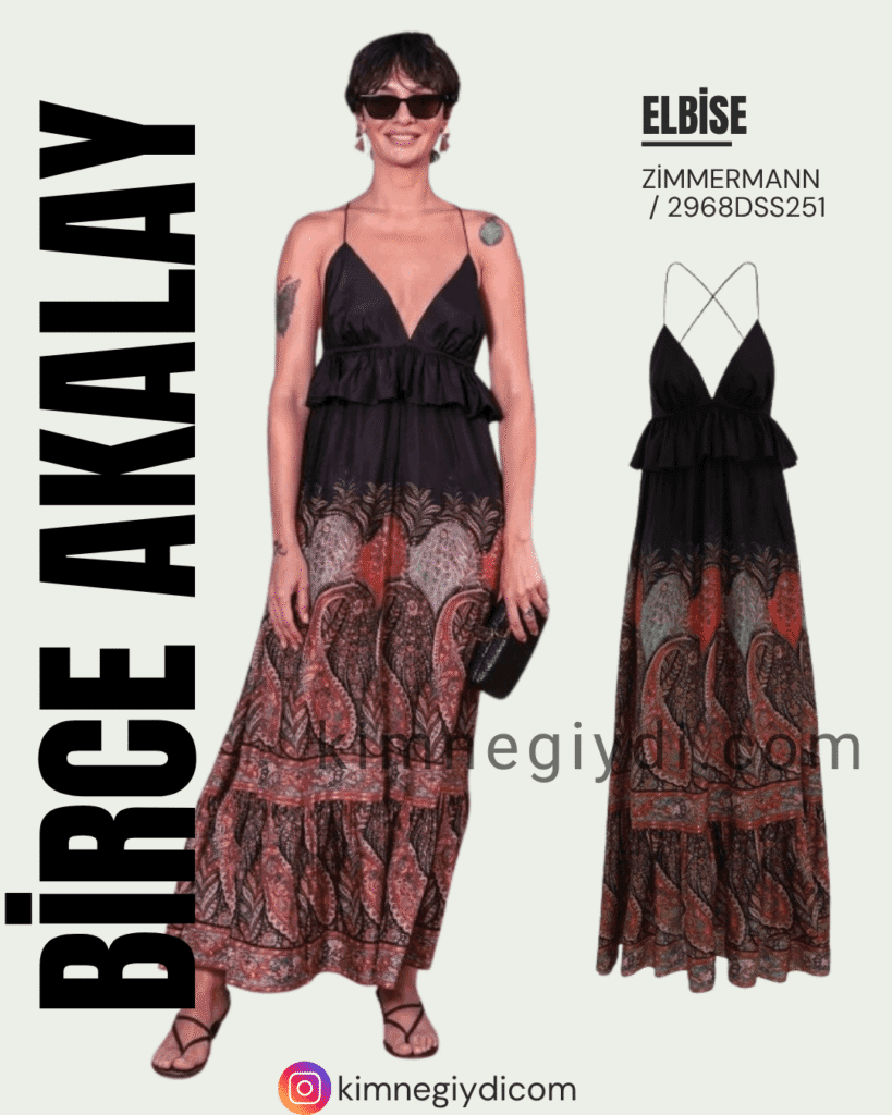 Birce Akalay’ın giydiği siyah paisley desenli Zimmermann Rhiannon maxi elbise