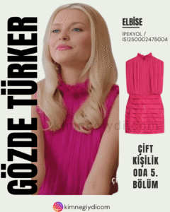 Gamze’nin Çift Kişilik Oda 5. bölümde giydiği jakarlı pembe mini elbise (İpekyol)