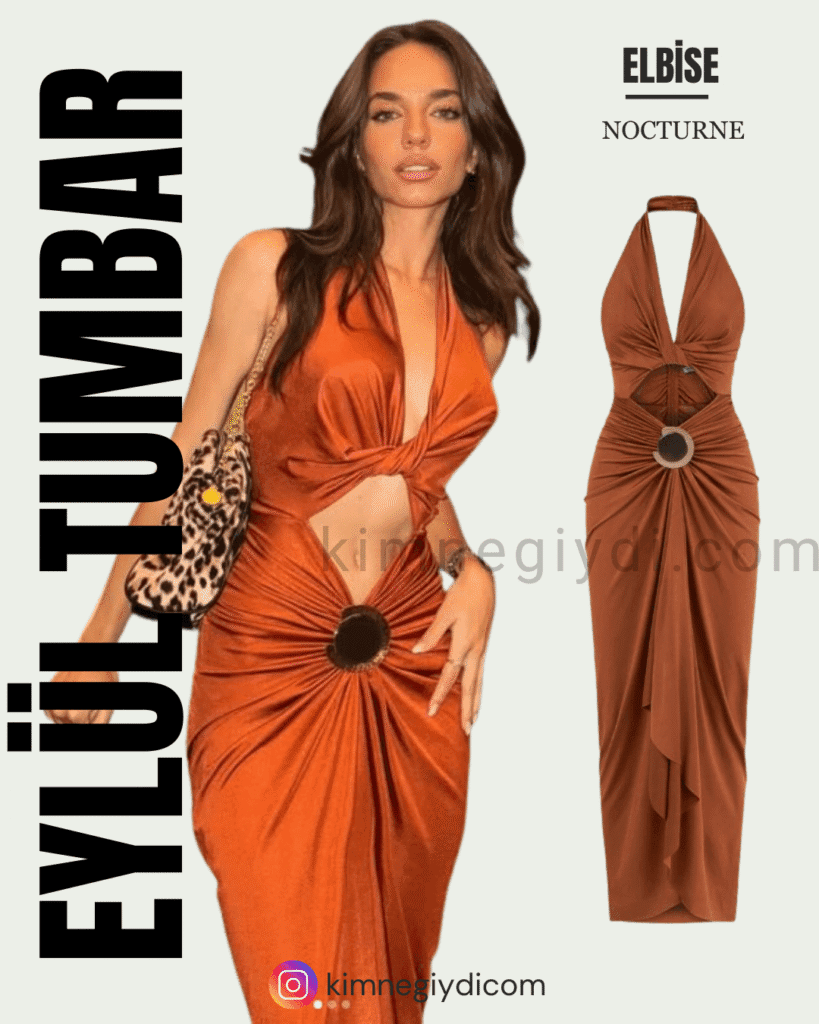 Eylül Tumbar’ın giydiği Nocturne pencere detaylı kiremit maxi elbise