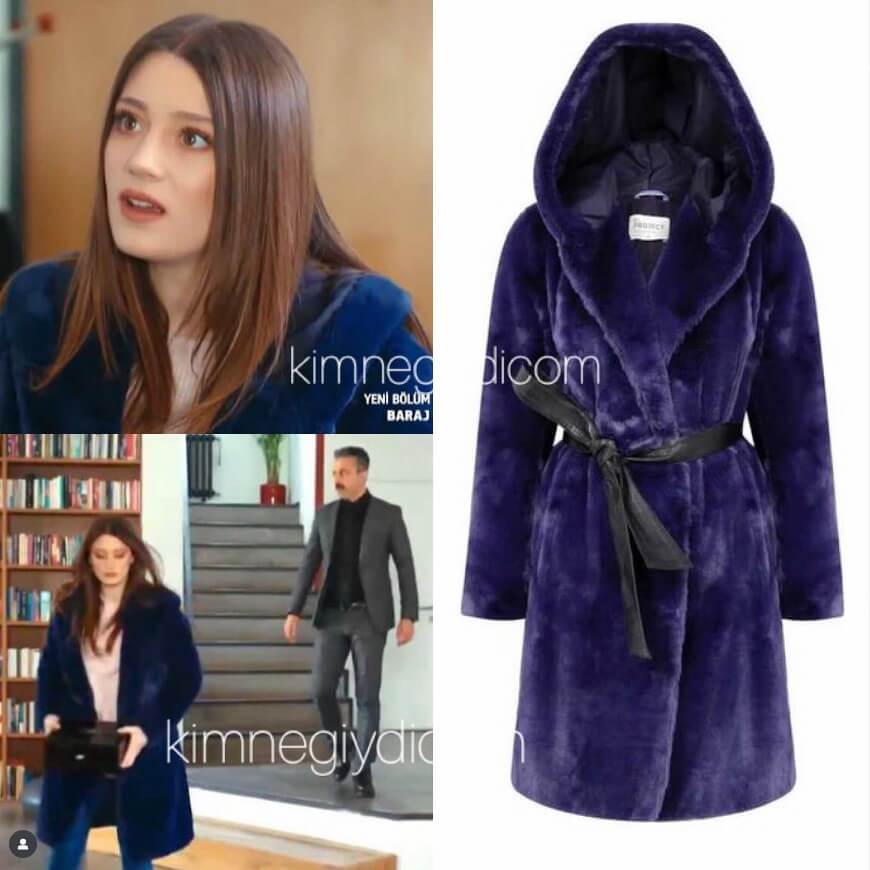 Gizem Karaca’nın giydiği Di Project marka mavi tüylü mont
