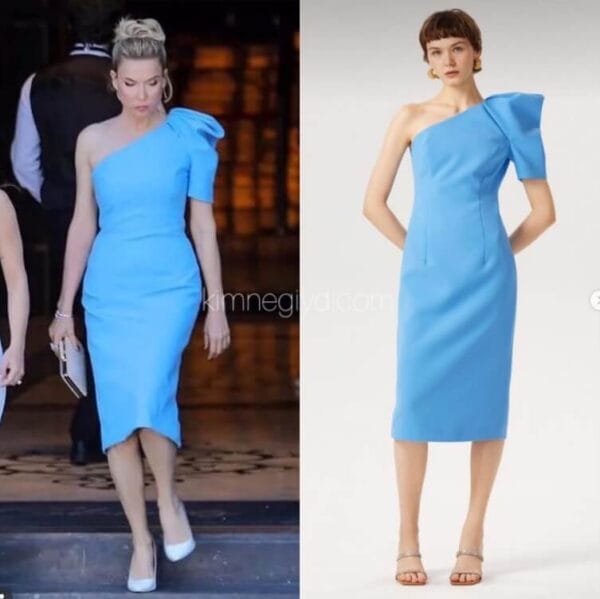 Yasak Elma Handan’ın giydiği mavi tek omuz midi elbise (Exquise)