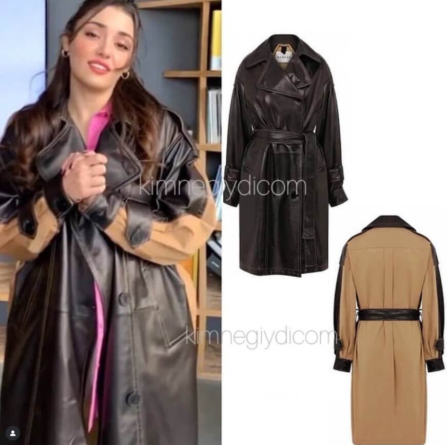 Hande Erçel’in giydiği siyah-taba Sagaza Brunela deri ceket