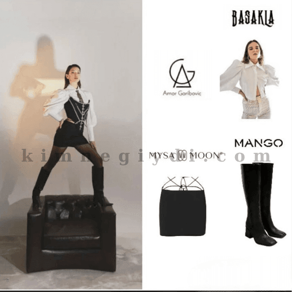 Hazal Subaşı’nın MAG Dergi çekiminde giydiği korse, gömlek ve etek kombini