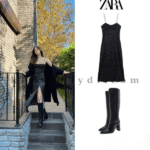 Hazal Subaşı’nın Zara puantiyeli midi korse elbise ve blok topuklu çizme kombini