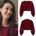 İrem Helvacıoğlu’nun giydiği Leunial marka bordo sweatshirt