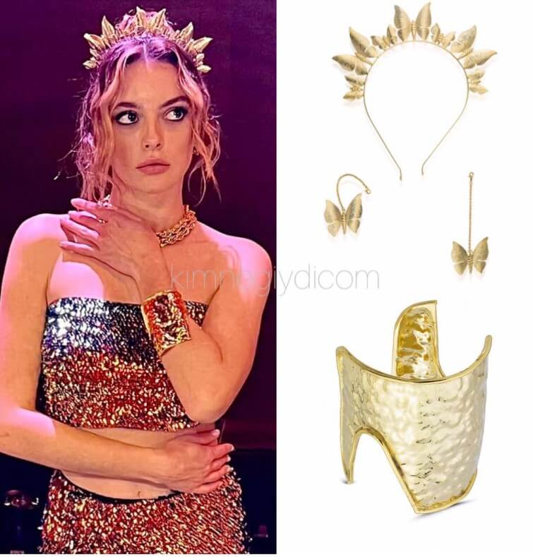 Melis Sezen’in taktığı Kelebek Taç ve Troya Bileklik detayı