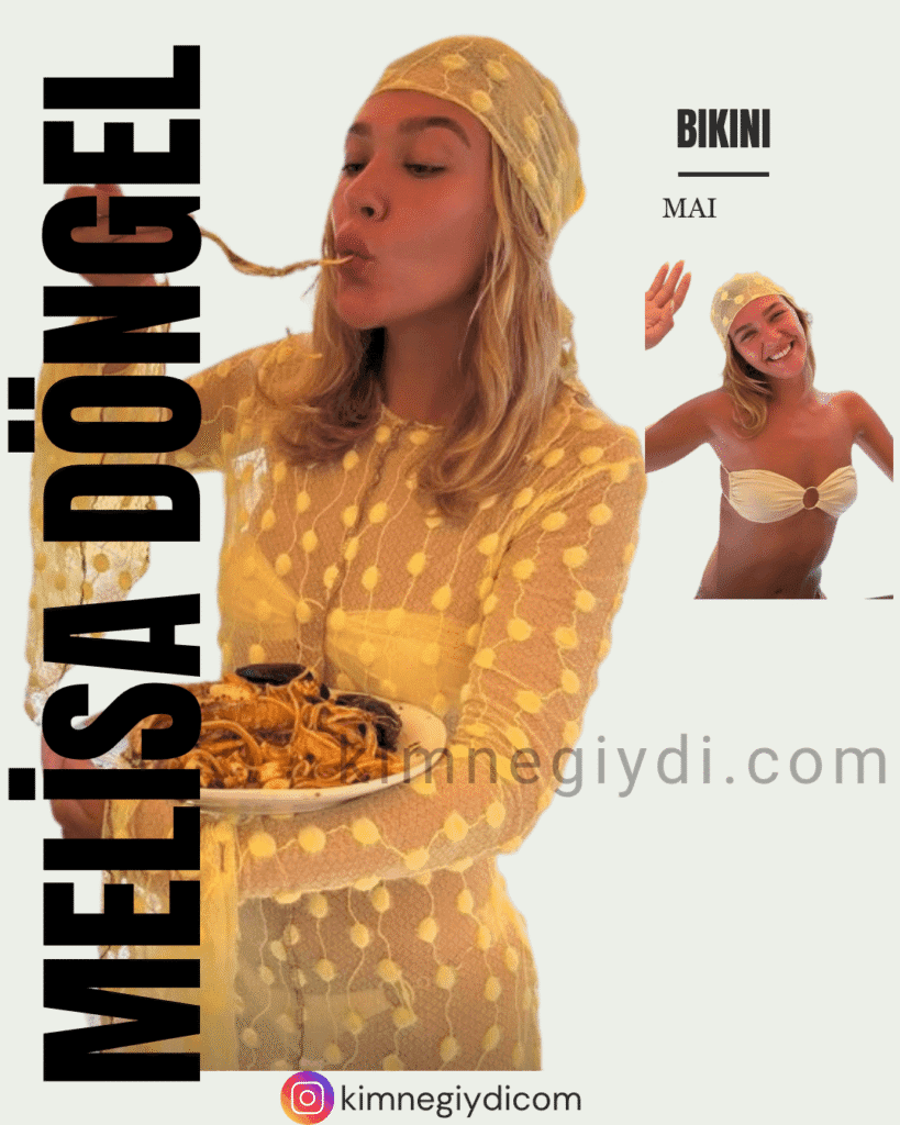 Melisa Döngel’in story’sinde giydiği sarı halka detaylı bikini üstü