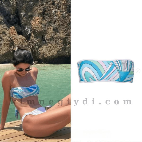 Nesrin Cavadzade’nin Instagram Story’sinde giydiği Emilio Pucci desenli bikini üstü