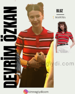 Nilüfer’in 7. bölümde giydiği kırmızı retro çizgili triko bluz