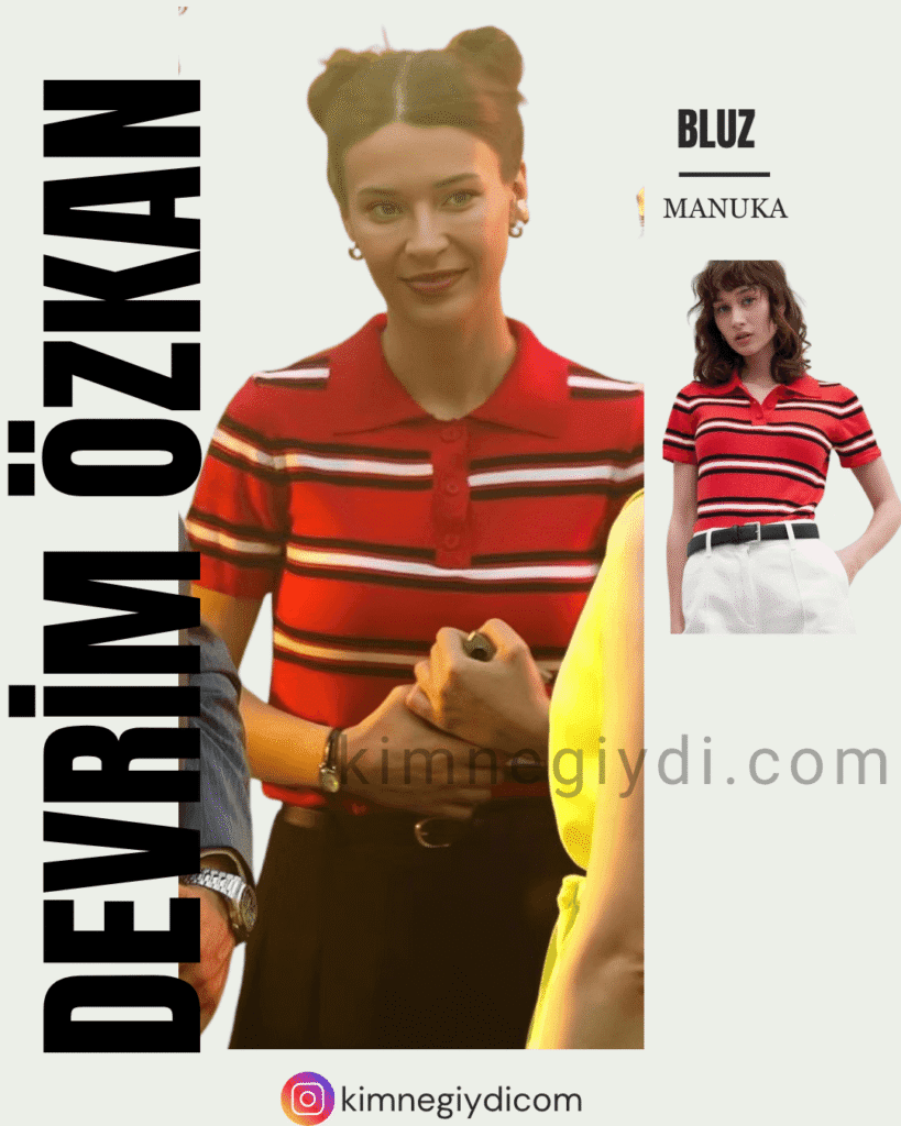 Nilüfer’in 7. bölümde giydiği kırmızı retro çizgili triko bluz