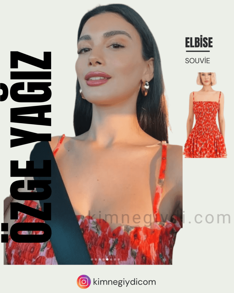 Özge Yağız’ın Instagram’da giydiği kırmızı çiçek desenli mini elbise