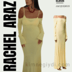 Rachel Araz’ın sarı viskon Jacquemus elbisesiyle verdiği poz