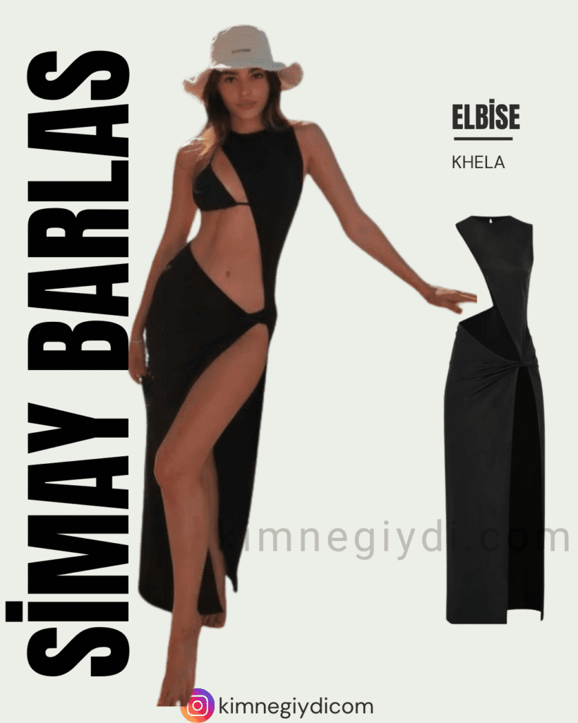 Simay Barlas’ın giydiği asimetrik siyah midi elbise, 7 Temmuz paylaşımı