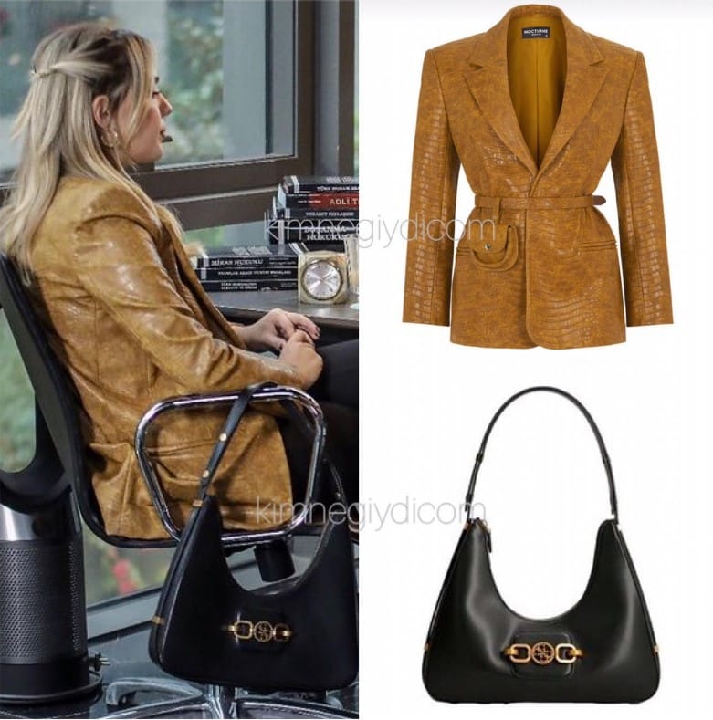 Yıldız’ın Yasak Elma’da giydiği taba krokodil deri ceket ve Guess çanta