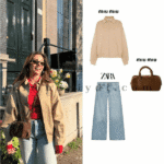 Sıla Türkoğlu Miu Miu oversized ceket, Zara jean ve kahverengi Miu Miu tote çanta ile
