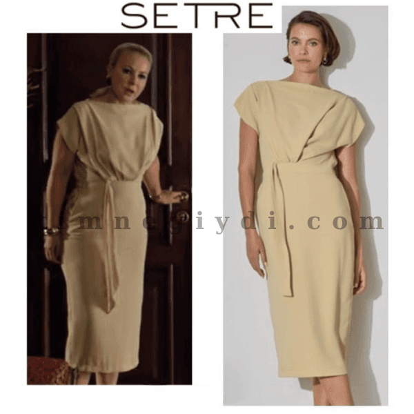 Nermin karakterinin Gözleri Karadeniz dizisinde giydiği bej Setre midi elbise