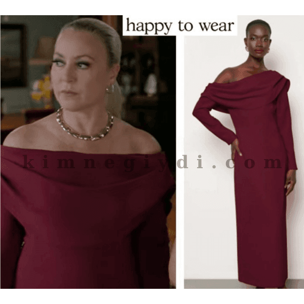 Nermin’in Gözleri Karadeniz dizisinde giydiği vişne drape yaka kalem elbise